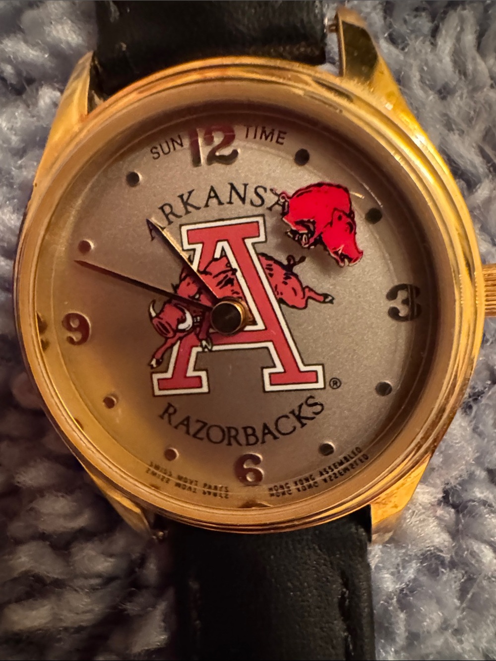 Arkansas Razorbacks women’s watch. Razorback second hand rotates around the dial